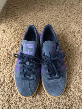adidas Navy Suede Sneakers with Purple Stripes